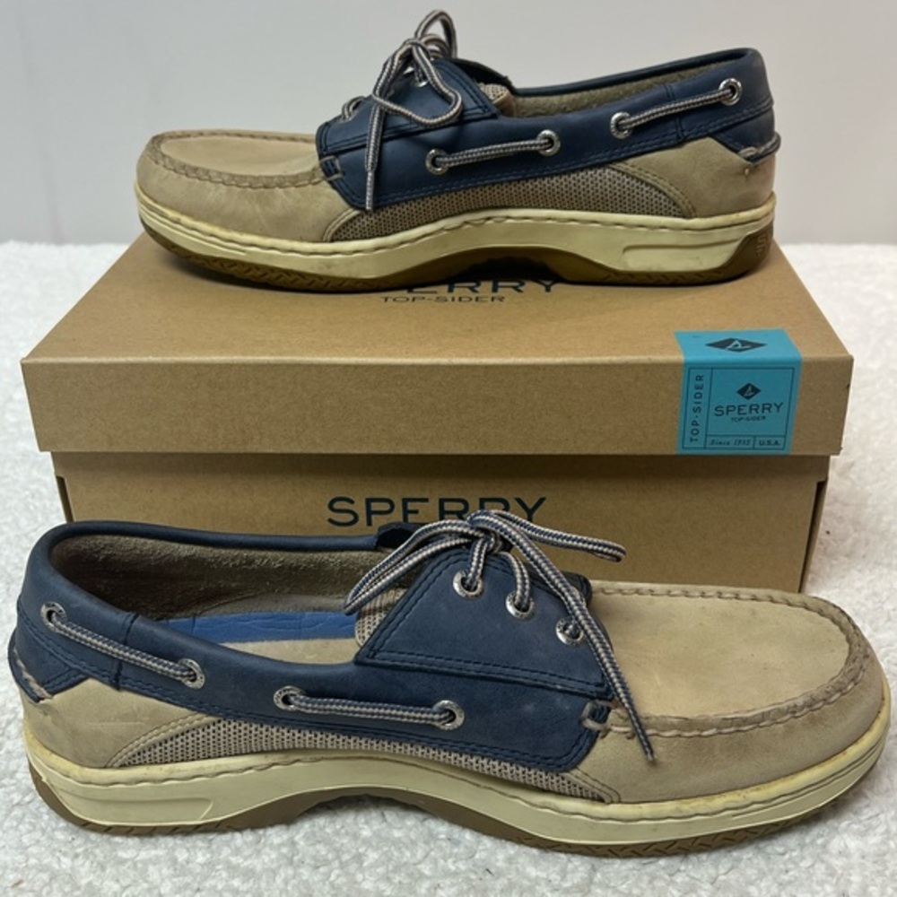🎉 HP Sperry Top-Sider Tarpon 2 Eye Tan/Beige/Navy Shoes Men's Size 10M